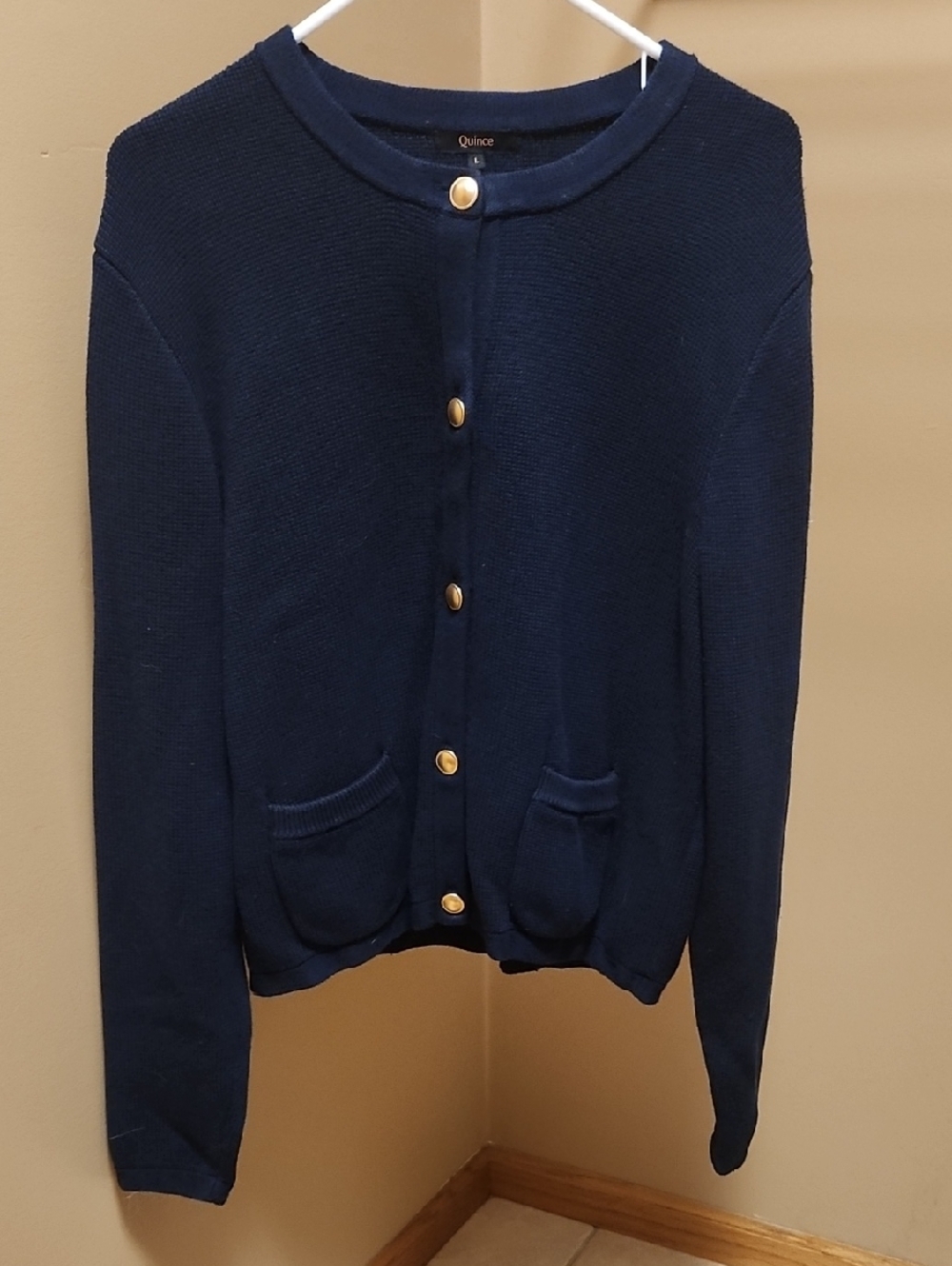Quince 100% Organic Cotton Sweater Jacket in Navy, Size L - Picture 4 of 8